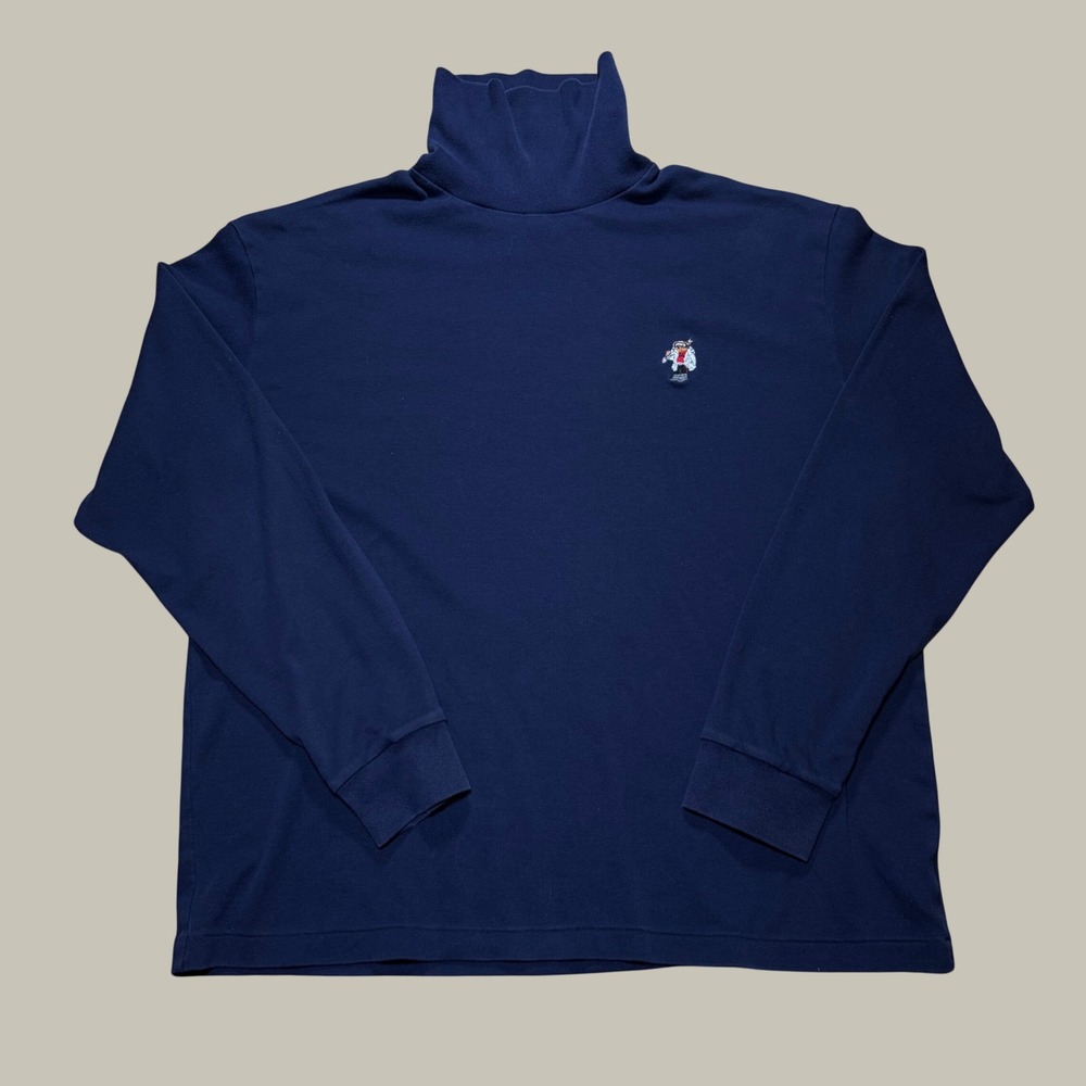 Polo Ralph Lauren Polo Bear Turtleneck Shirt Navy Blue Mens XL Vintage Cotton